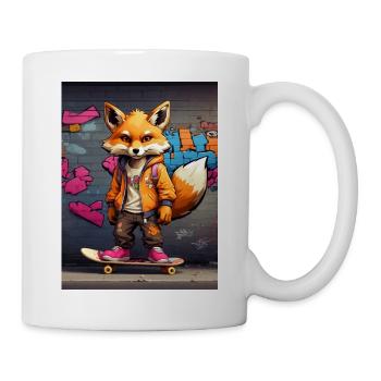 Fuchs auf Skateboard - Tasse - Weiß - Rechts