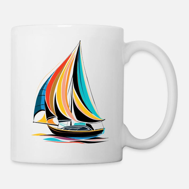 Schrilles Segelboot mit bunten Farben - Tasse - Weiß