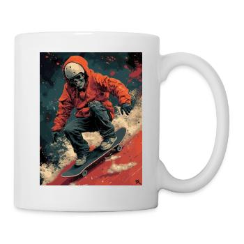 Creepy Skull - Skull, Skelett, Totenkopf, Skater - Tasse - Weiß - Rechts