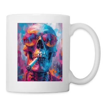 Smoking Skull, Totenkopf mit Zigarette - Tasse - Weiß - Rechts