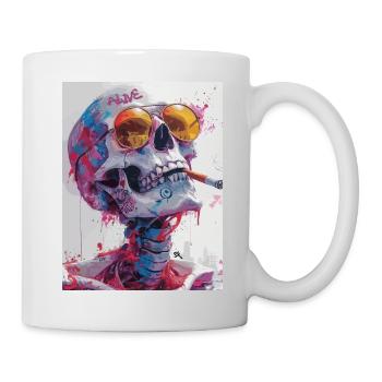 Smoking Skull, Totenkopf mit Zigarette - Tasse - Weiß - Rechts