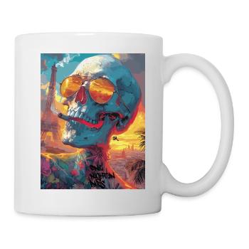 Smoking Skull, Totenkopf mit Zigarette - Tasse - Weiß - Rechts