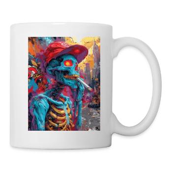 Smoking Skull, Totenkopf mit Zigarette - Tasse - Weiß - Rechts