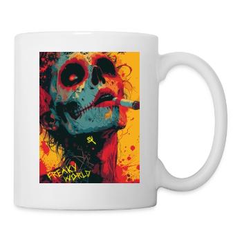 Smoking Skull, Totenkopf mit Zigarette - Tasse - Weiß - Rechts