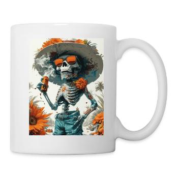 Smoking Skull, Totenkopf mit Zigarette - Tasse - Weiß - Rechts