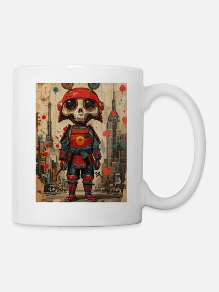 The Creepy Samurai - Skull,Totenkopf, Horrormotiv - Tasse - Weiß