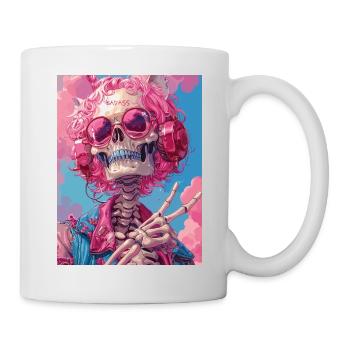 The Pink Skull - Totenkopf mit Köpfhörer - Tasse - Weiß - Rechts