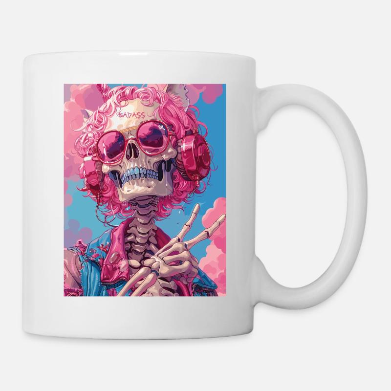 The Pink Skull - Totenkopf mit Köpfhörer - Tasse - Weiß