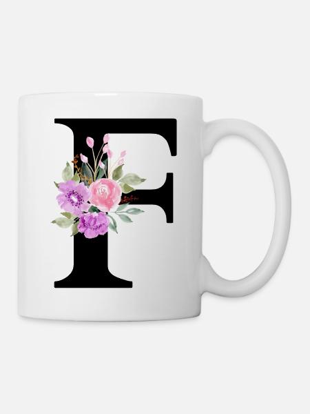 Lila Blumenbuchstabe F - Tasse - Weiß