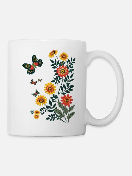 Schmetterling mit Blumen - Tasse - Weiß