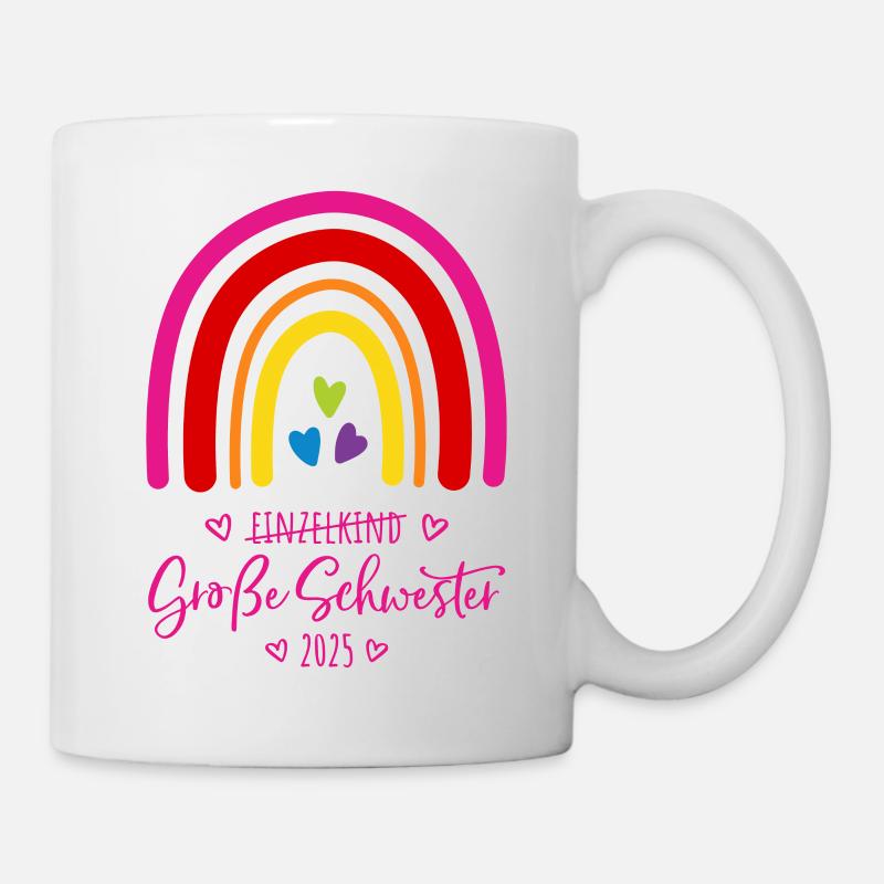 Boho Regenbogen Einzelkind Große Schwester 2025 - Tasse - Weiß