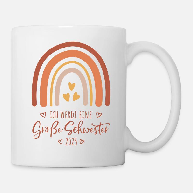 Ich werde eine große Schwester 2025 Regenbogen - Tasse - Weiß