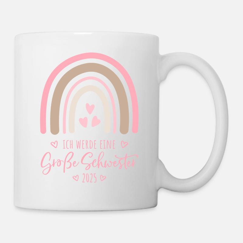 Ich werde eine große Schwester 2025 Regenbogen - Tasse - Weiß