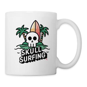 Skull Surfing - Totenkopf mit Surfbrett - Tasse - Weiß - Rechts