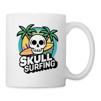 Skull Surfing - Totenkopf mit Surfbrett - Tasse - Weiß - Rechts
