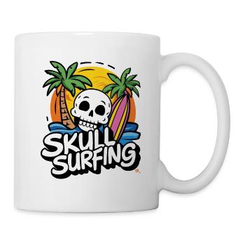 Skull Surfing - Totenkopf mit Surfbrett - Tasse - Weiß - Rechts