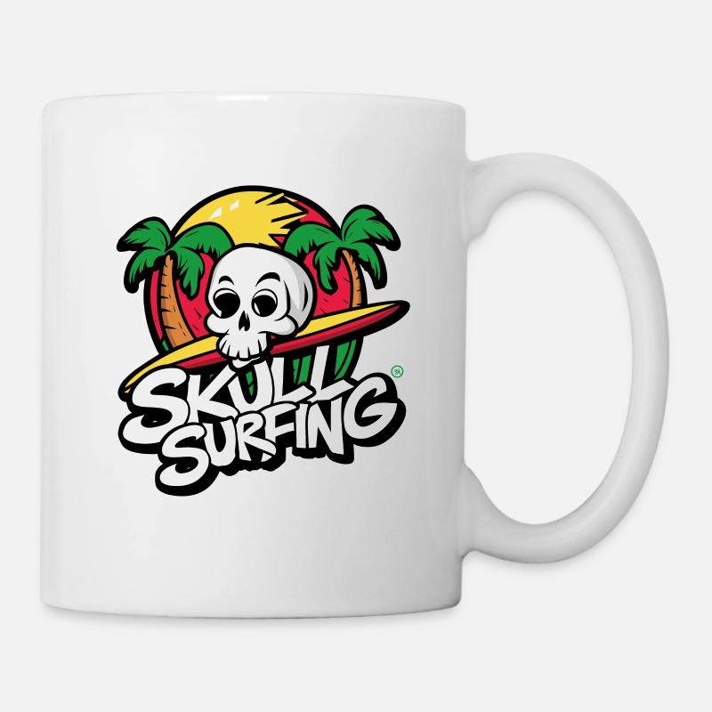 Skull - Surfing, Totenkopf - Tasse - Weiß