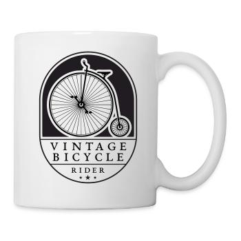 Vintage Bicycle Rider, Black on Light, Penny farthing - Mug - white - Right