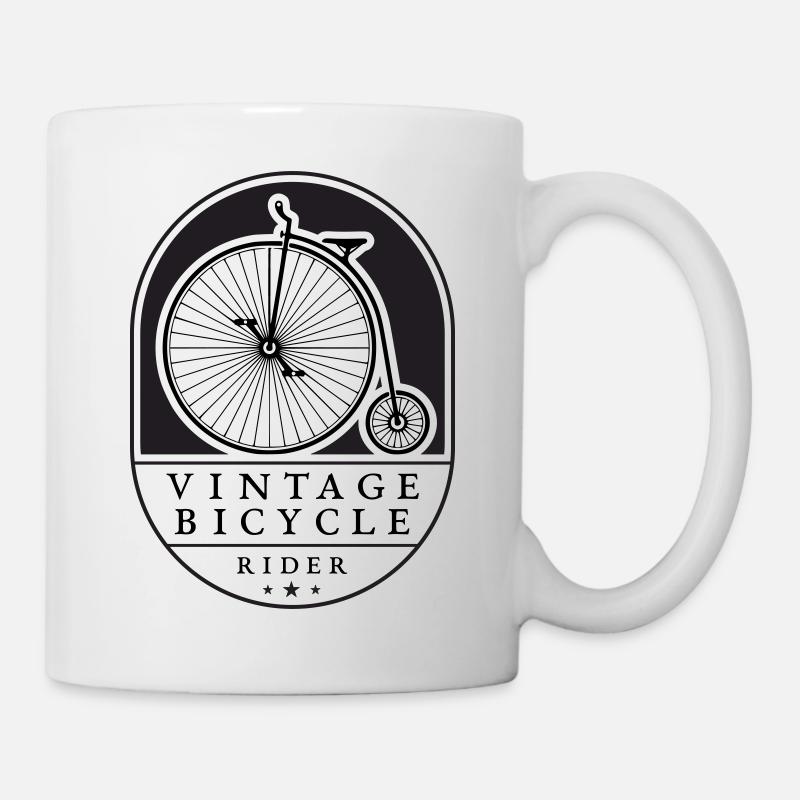 Vintage Bicycle Rider, Black on Light, Penny farthing - Mug - white
