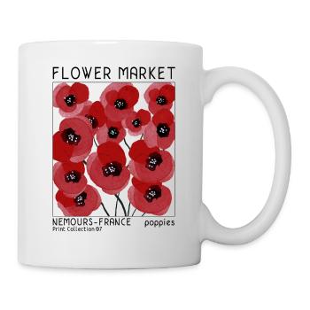 Mohnblumenmarkt Retro Aquarell Design - Tasse - Weiß - Rechts