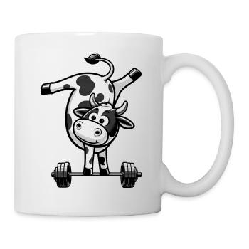 Kuh Bulle Hantel Barbell Handstand Workout - Tasse - Weiß - Rechts