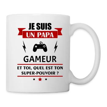 Papa gameur super pouvoir, fête des pères, noël - Mug blanc - blanc - Droite