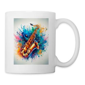 Aquarell-Saxophon - Tasse - Weiß - Rechts