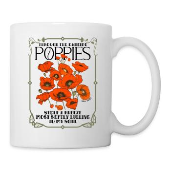 Mohnblume im Art-Deco-Stil mit Gedichtzitat - Tasse - Weiß - Rechts
