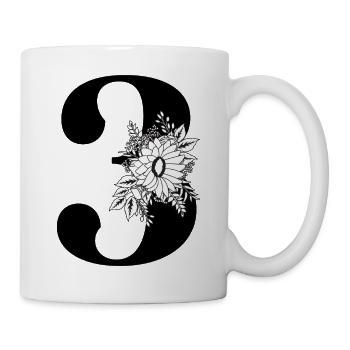 Number 3 Black Floral -3rd Floral Anniversary - Mug - white - Right