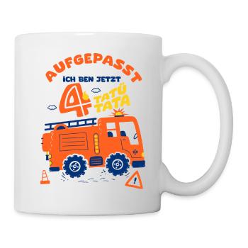 Feuerwehrmann Geburtstagsshirt 4 Jahre - Tasse - Weiß - Rechts
