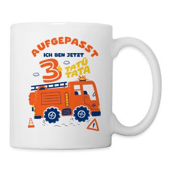 Feuerwehr Aufgepasst ich bin jetzt 3 Jahre - Tasse - Weiß - Rechts