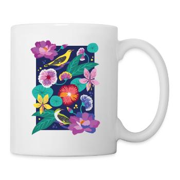 Flowers Leaves Bird Print Graphic / Illustration - Mug - white - Right