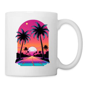Miami Road into the Sunset 80s Synthwave Retro - Mug - white - Right