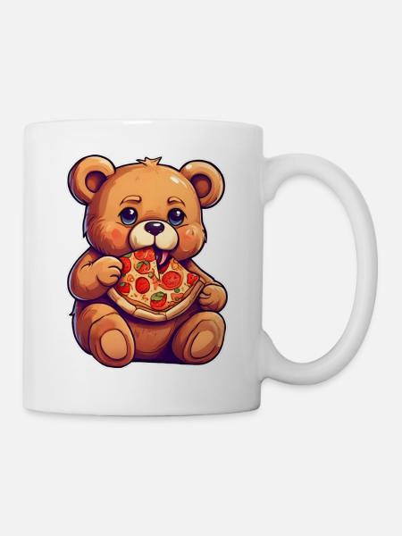 Teddybär loves Pizza - Tasse - Weiß
