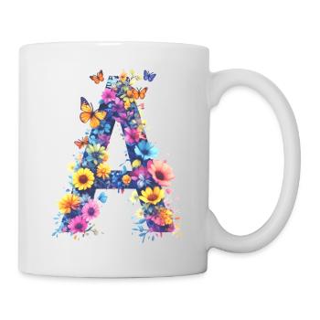 A – Floraler Anfangsbuchstabe 💐🌼🦋 - Tasse - Weiß - Rechts