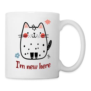 süße gefleckte katze illustration mit ich bin neu hier te - Tasse - Weiß - Rechts