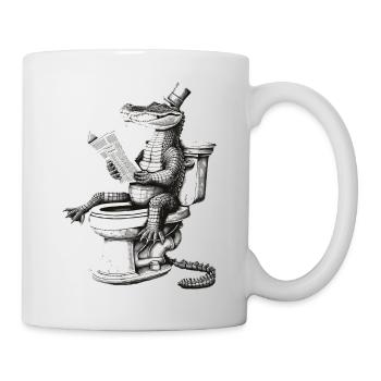 Lesender Krokodil-Dandy in Schwarz-Weiß - Tasse - Weiß - Rechts