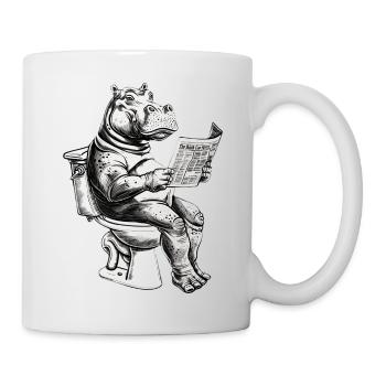 Lachendes Nilpferd mit Zeitung - Tasse - Weiß - Rechts