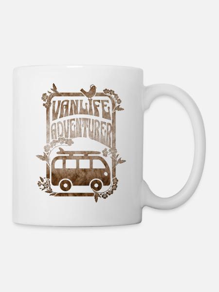 Vanlife Adventurer - design sépia doré - Mug blanc - blanc