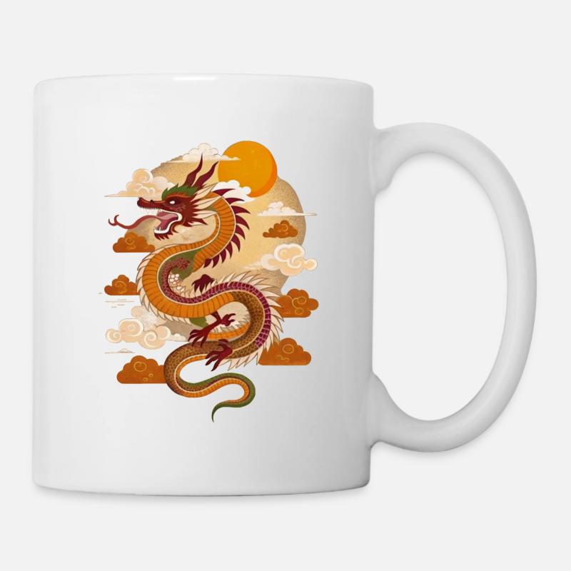 Dragon chinois au coucher du soleil - Mug blanc - blanc