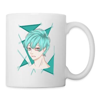 manga Boy Türkis cool mangastyle Anime Comic toon - Tasse - Weiß - Rechts