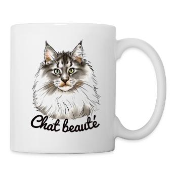 Chat beauté main coon (texte noir) - Mug blanc - blanc - Droite