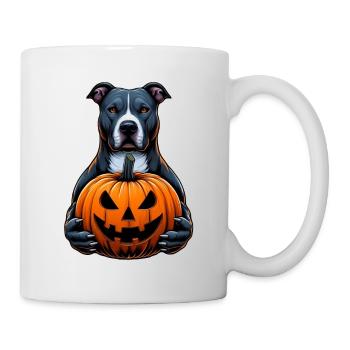 Pitbull Halloween - Holding Jack O Lantern - Mug - white - Right