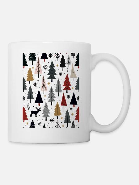 Skandinavische Weihnachtselemente und Winterbäume - Tasse - Weiß