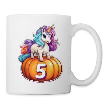 Einhorn Kürbis Herbst 5 –fünften Geburtstag - Tasse - Weiß - Rechts
