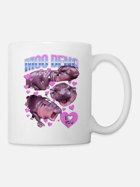 Moo Deng Cute Baby Pygmy Hippo Funny Hippopotamus - Mug - white