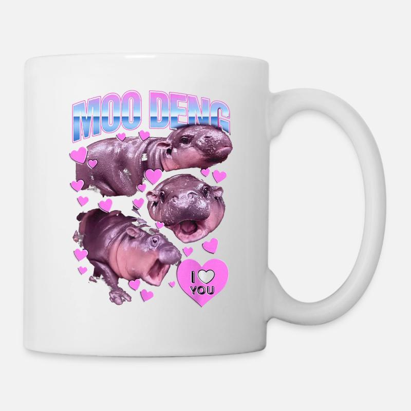 Moo Deng Cute Baby Pygmy Hippo Funny Hippopotamus - Mug blanc - blanc