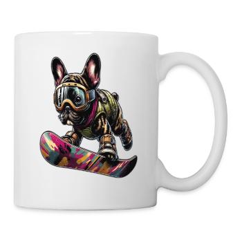 Französische Bulldogge, Snowboard - Tasse - Weiß - Rechts