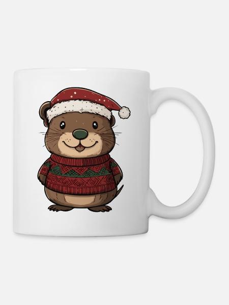 Biber Weihnachten Comic - Tasse - Weiß