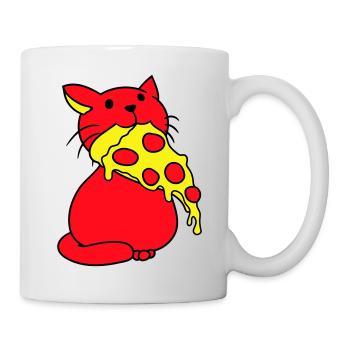 Katze Isst Salami Pizza Hunger Fast Food Essen - Tasse - Weiß - Rechts